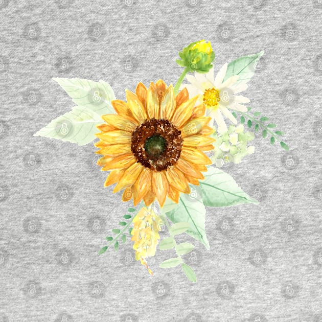 Sunflowers and Daisies Bouquets | Watercolor | Art | Pattern by Harpleydesign